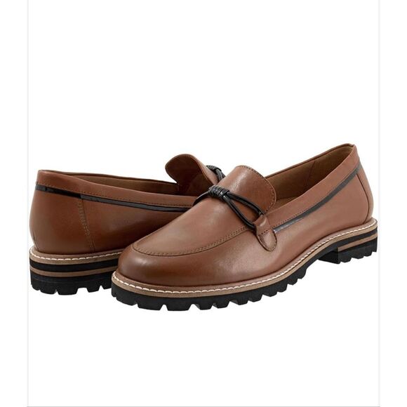 Trotters Fiora Luggage Brown Leather Lug Loafer 11 - Picture 2 of 6